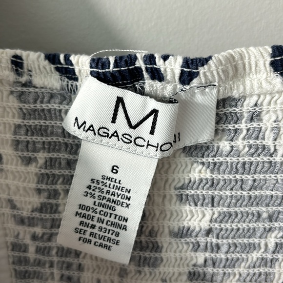 Magaschoni Floral Midi Linen blend dress w ruffled tier, elastic back in size 6. - Picture 5 of 11